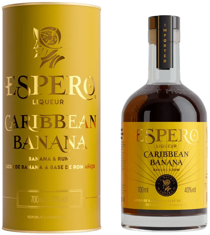 Espero Caribbean Banana, dárkový set: žlutý tubus a láhev likéru