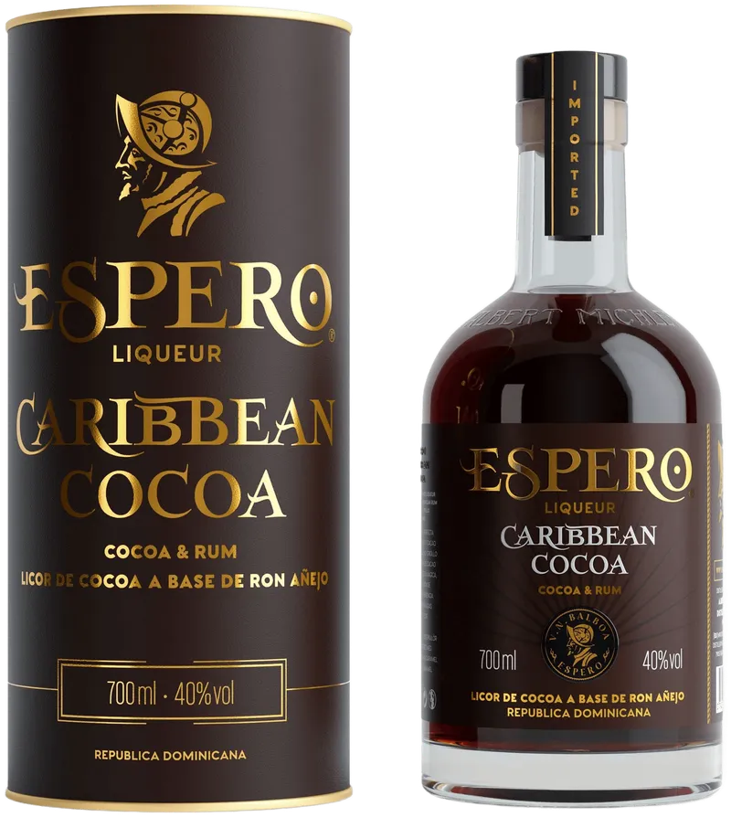 Espero Caribbean Cocoa, dárkový set: tmavě hnědý tubus a láhev likéru