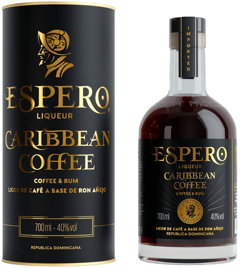 Espero Caribbean Coffee, dárkový set: černý tubus a láhev likéru
