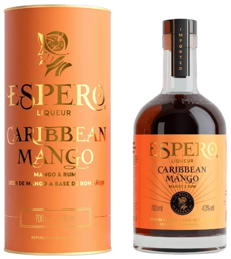 Espero Caribbean Mango, dárkový set: oranžový tubus a láhev likéru