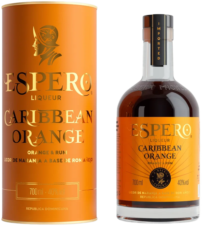 Espero Caribbean Orange, dárkový set: oranžový tubus a láhev likéru